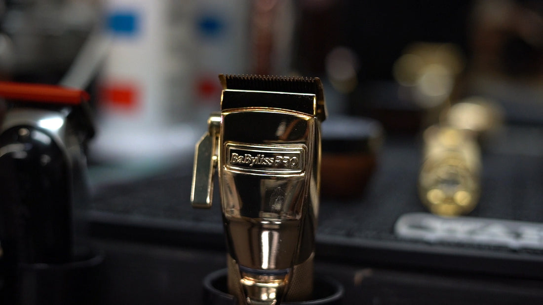 A Babyliss Pro GOLD FX Clipper sits in Fine Edge Beauty and Barber Supply's Vancouver location.